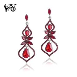 VEYO Vintage Hollow Crystal Rhinestone Drop Earrings Luxury Bridal Wedding Drop Earrings for Women Fashion Jewelry New Gift
