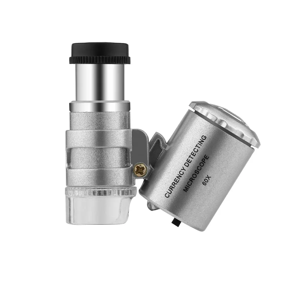 Bolso Handheld Microscópio, Jóias Magnifier Detector, Detector Jóias, Moeda Detectando com LED e Luz UV, Mini 60x