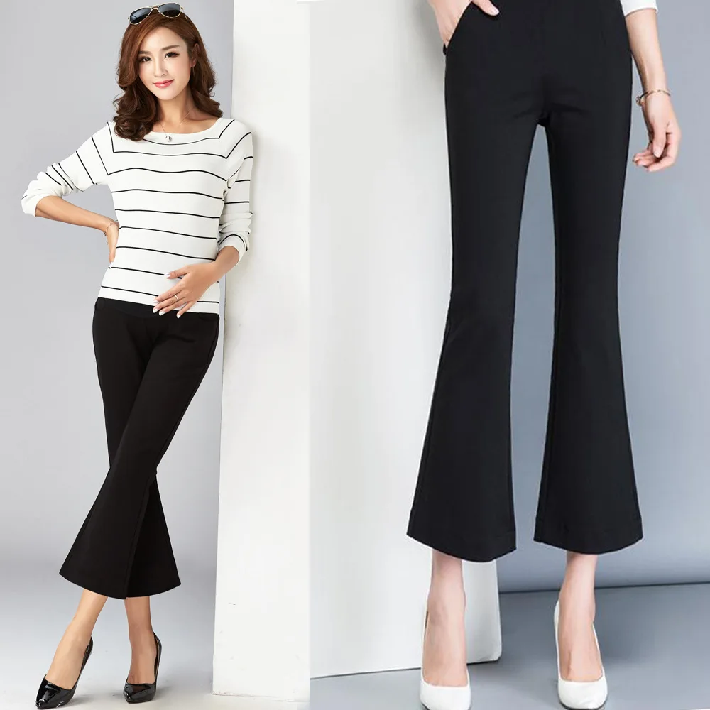 Professional maternity pants High waist Tumor pants 9 points wide leg pants elastic force boot cut pant  Maternity pants