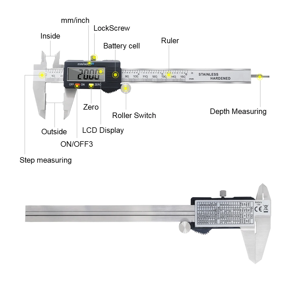 Strumento di misura In Acciaio Inox Pinza 0-150mm 200 millimetri 300 millimetri Digitale Compasso A Nonio Micrometro Paquimetro Messschieber