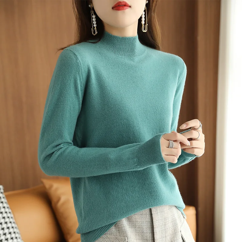 Spring autumn cashmere sweaters women fashion Mock Neck Casual pullover cashmere sweaters Long sleeve knitted tops