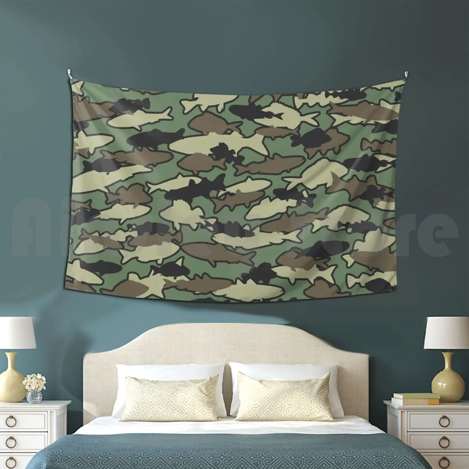 Fish Camo Jungle Customized Tapestry Fish Fishing Angling Angler Hunt Hunter Pattern Camo Camouflage