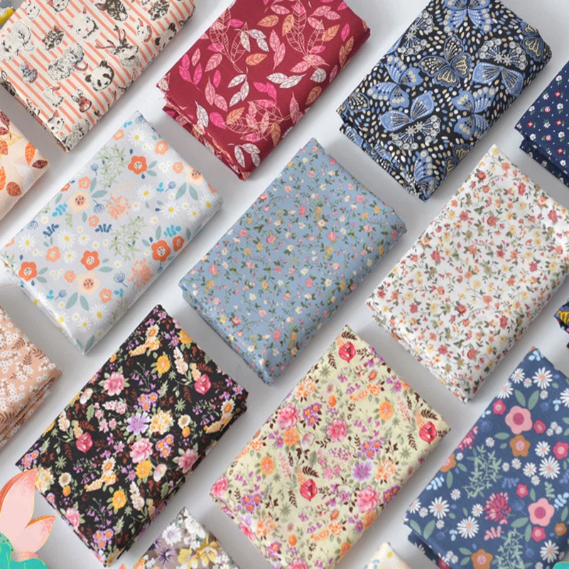 Colorful Small Floral Printed Cotton Poplin Fabric for Dress DIY Sewing Clothes Patchwork 50x140cm