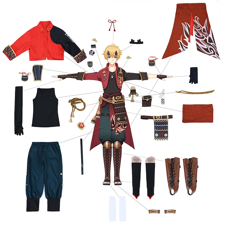 ROLECOS Game Genshin Impact Tohma Cosplay Costume Thoma Cosplay Costume for Man Halloween Cosplay Full Set with Headwear