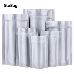 StoBag 50pcs Aluminum Foil Bags Ziplock Pure Aluminum Stand-up Bags Thickened Food Sealed Packaging Cooked Food Fresh-keeping