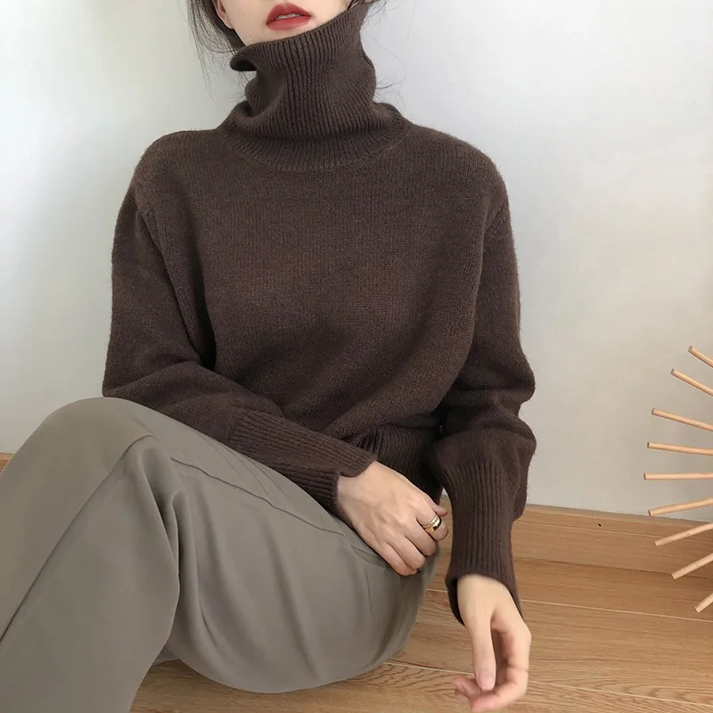 Autumn Winter Women Knitted Turtleneck Cashmere Sweater 2021 Casual Basic Pullover Jumper  Long Sleeve Loose Tops