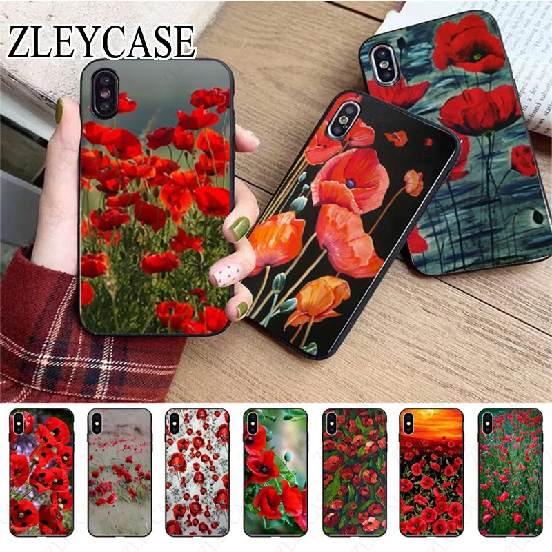 Red Poppies flowers Soft Phone Case For iphone 13pro 14pro 15pro 12pro 11pro xs max 7 8 XR 12mini 15plus 13mini SE 2020 cover