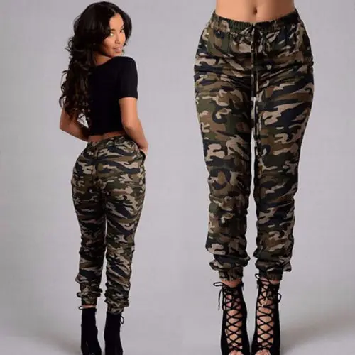 

Women New Hot Stretchy Waistband Convergent Trousers Fashion Camouflage Stylish Skinny Army Green Jeans Pants Plus Size