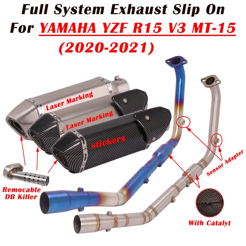 

For Yamaha YZF R125 R15 V4 MT 125 2020 2021 Motorcycle Exhaust Escape Modify System Front Mid Link Pipe DB Killer Full Muffler