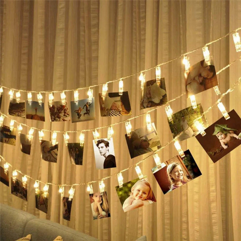 10/20 Lamp Photo Clip LED Battery Powered Garland Light Wedding Decoration for Home Baby Shower Party Decoration Garland Natal