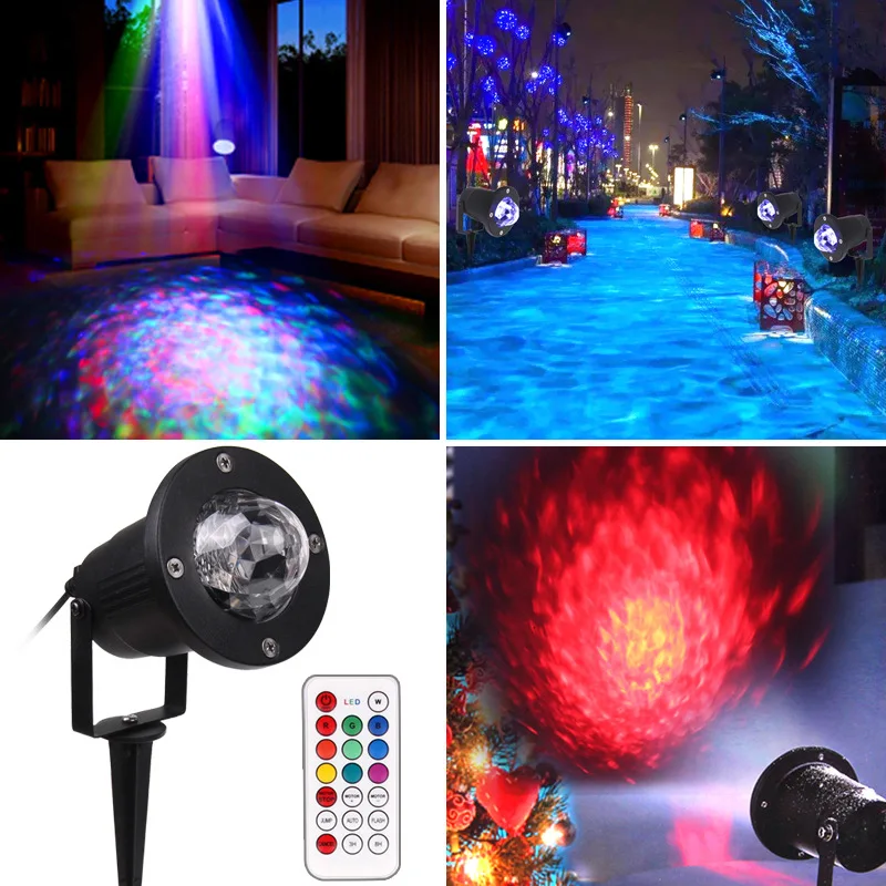 Outdoor Rgb Laser Led Disco Licht Gazon Kleurrijke Water Wave Projector Waterdicht Rimpel Podium Verlichting Kerst Ocean Party Licht