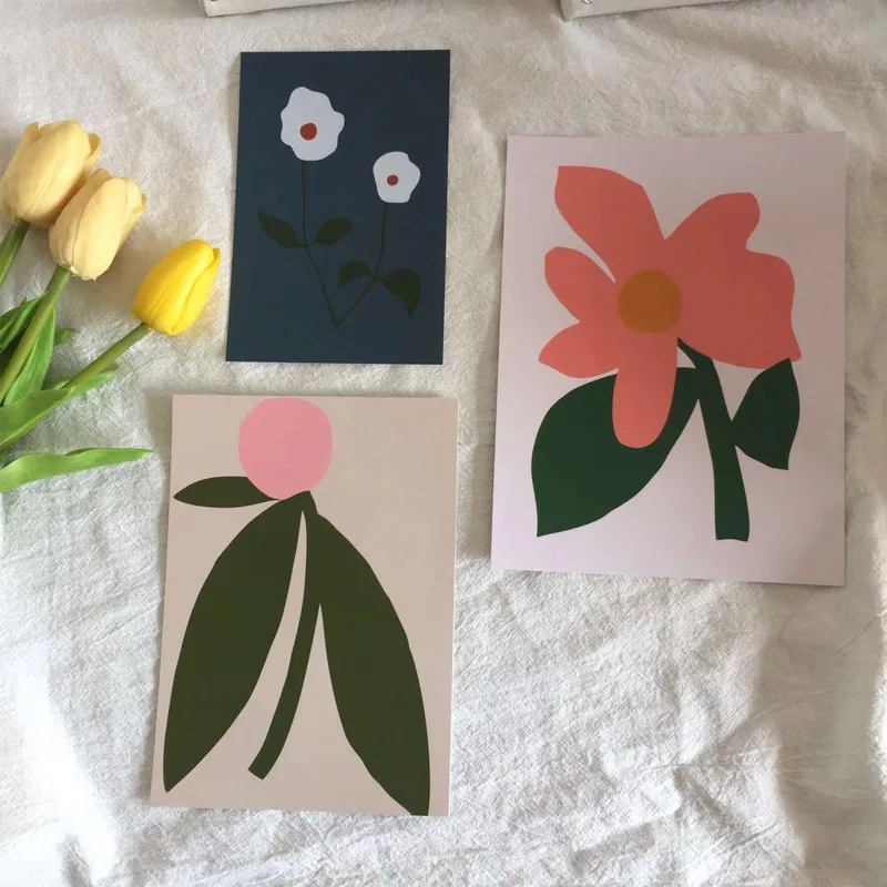 Ins Retro Hand-painted Flower Plant Postcard Creative Background Wall Sticker Diy Decoration Card Photo Props Greeting Cards