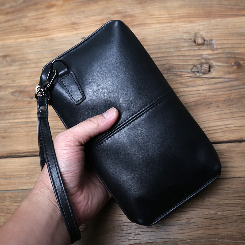 NZPJ männer Leder Lange Brieftasche Erste Schicht Rindsleder Zipper Clutch Tasche Retro Bank Karte Fall Weichem Leder Telefon Fall münze Fall – Detail 18