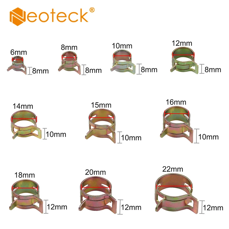 Neoteck 100 Pcs spring clamp hose fuel hose air pipe clamp fasteners 6-22mm Spring Clip Fuel Line Hose Water Pipe Air Tube