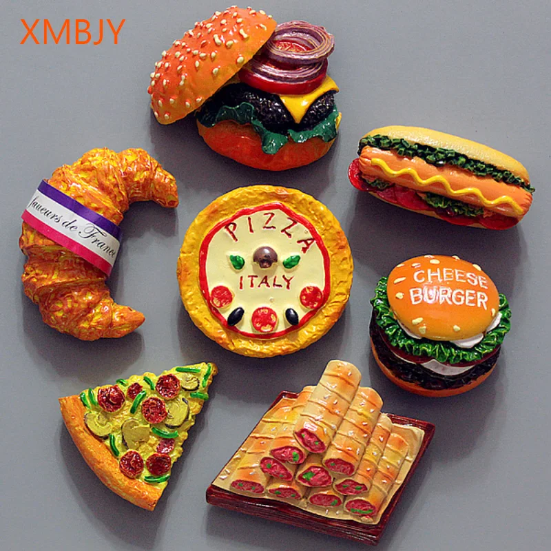 Refrigerator Magnet Creative Funny Fridge Magnet Food Hamburger Popcorn Croissant Donuts Fridge Magnetic Sticker Home Decor