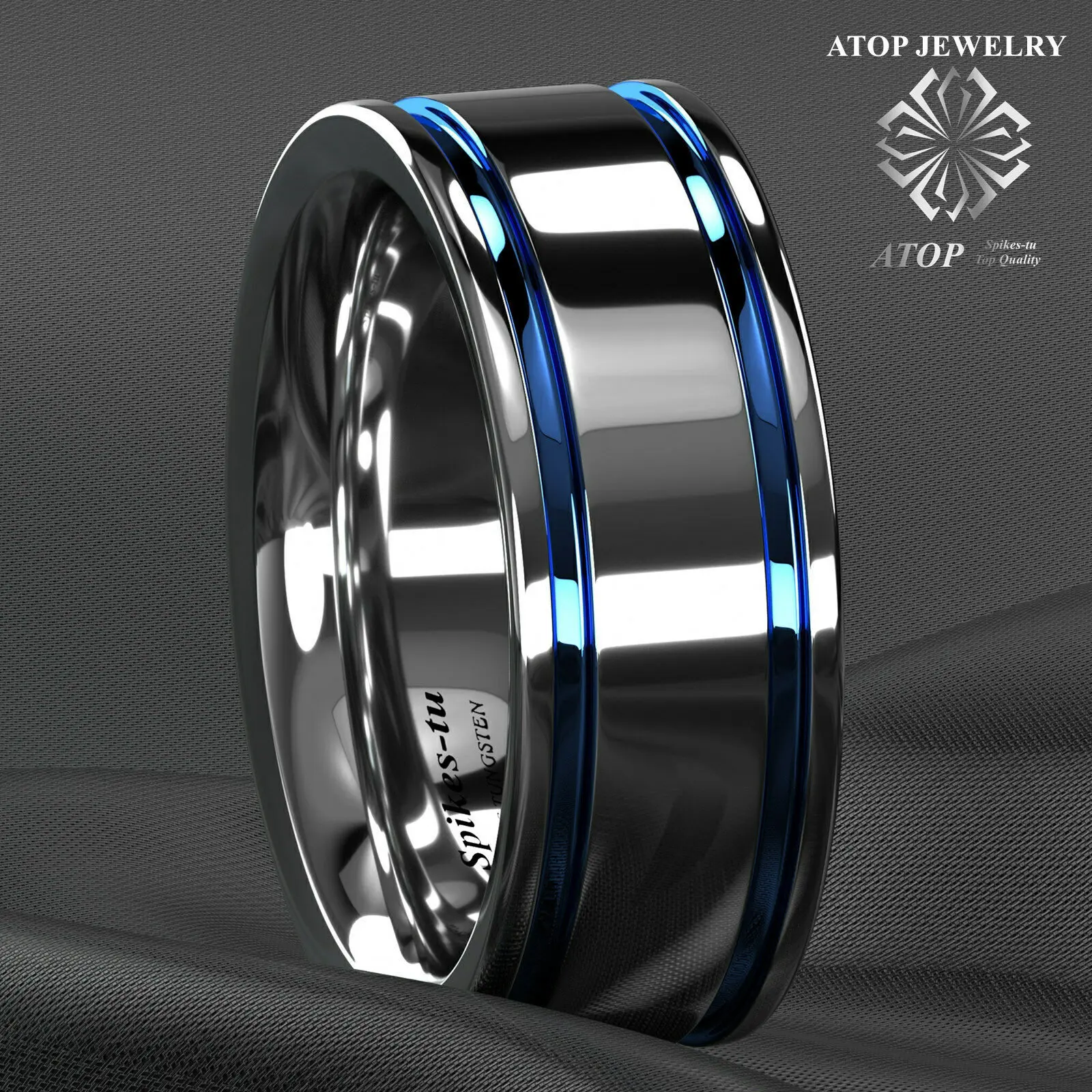 8Mm Men\'s Tungsten Carbide ring Double Blue Stripe Wedding Band Ring Comfort Fit Free Shipping