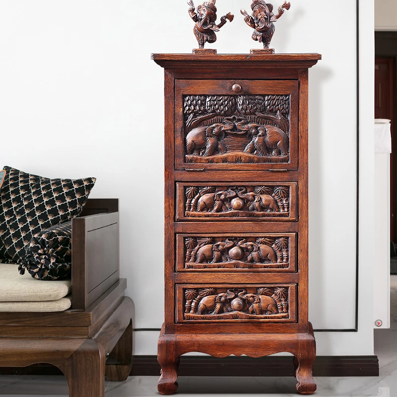 

Customized Elephant Storage Locker Four Drawer Cabinet Southeast Asian Solid Wood Collection Drawer Cabinet Bedroom Furniture