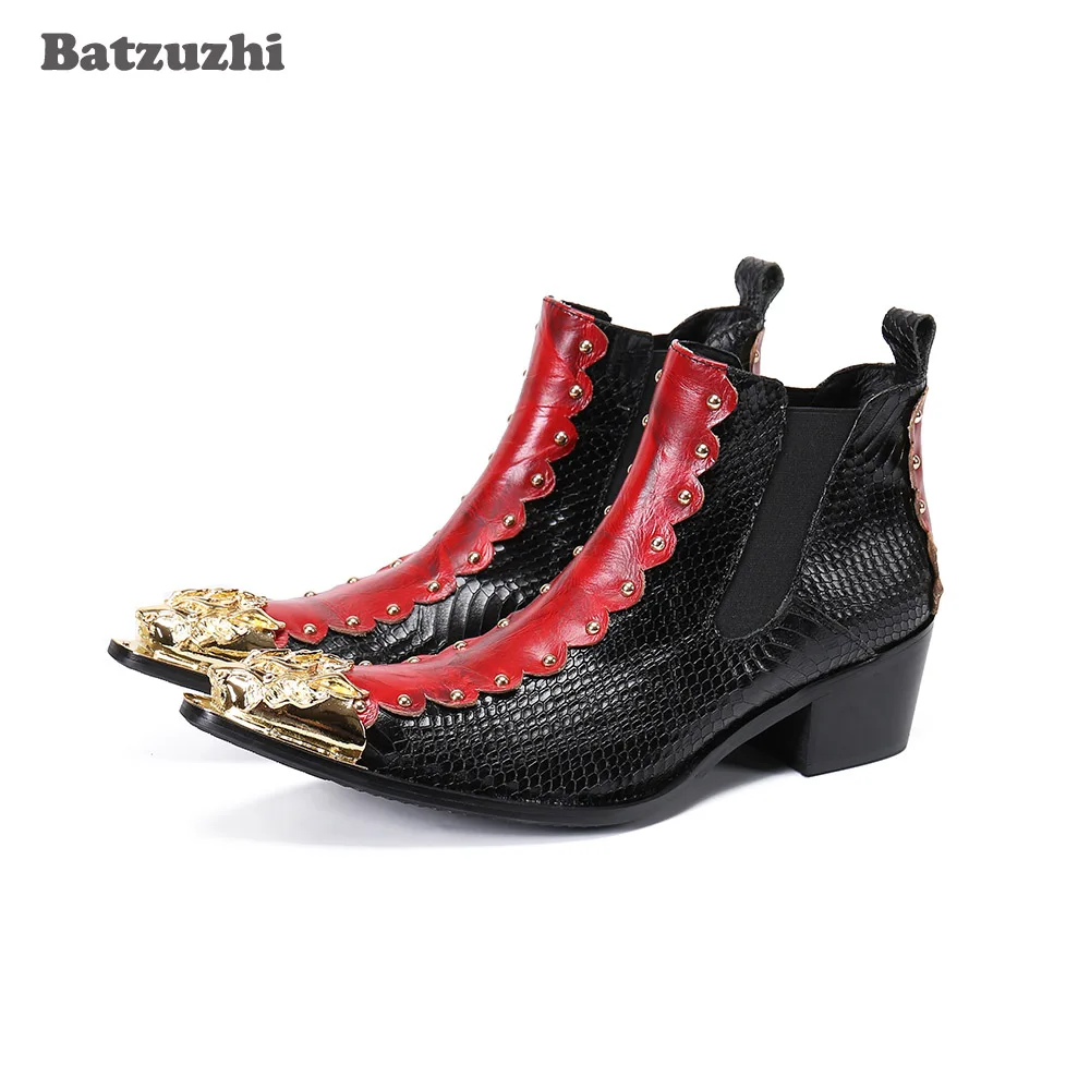 

Batzuzhi Botas Hombre Handmade Men's Boots Pointed Metal Tip Soft Leather Ankle Boots Men Business/Party Motorcycle Boots Male