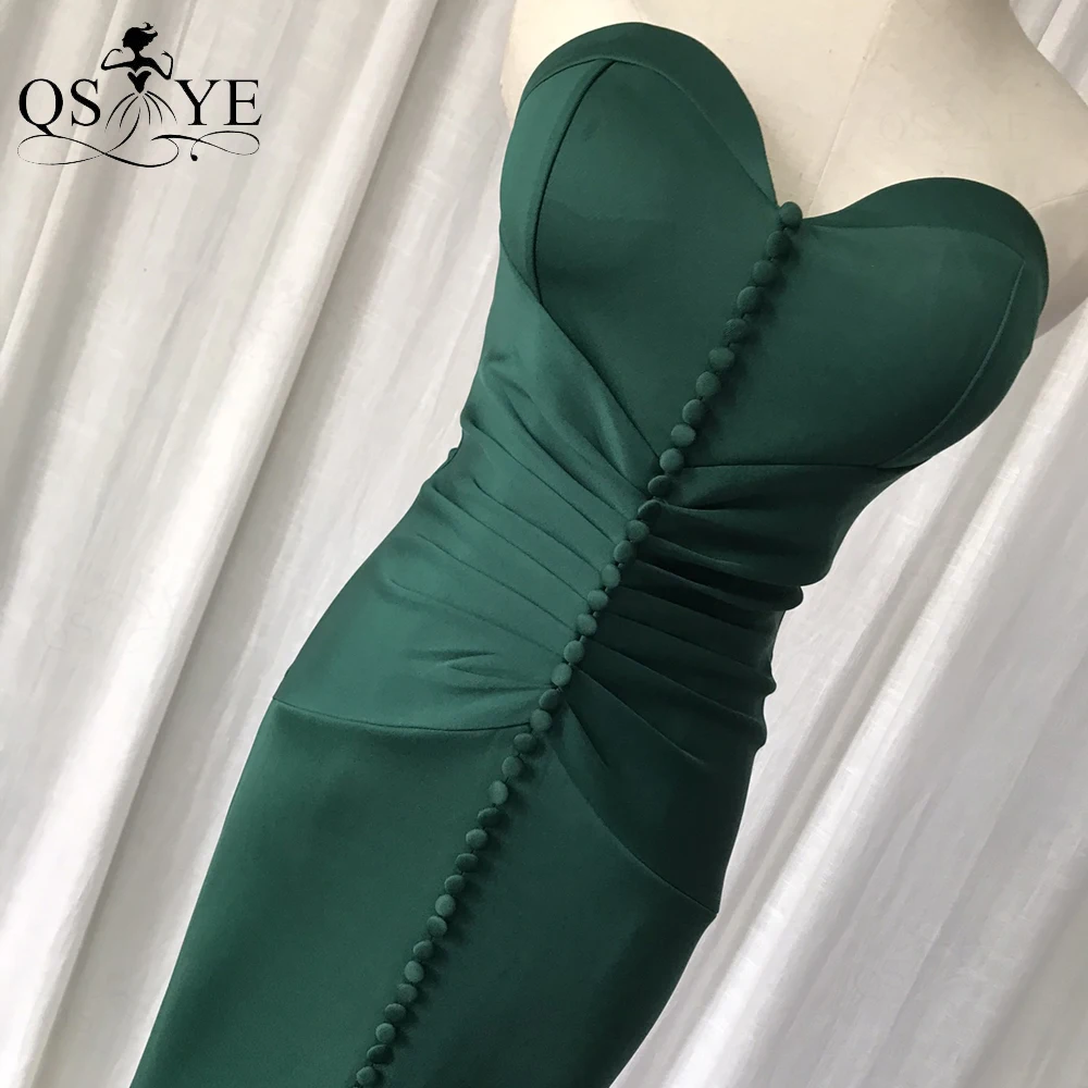 QSYYE Front Split Green Mermaid Long Prom Dress 2021 Stretch Ruched Evening Dress Buttons Formal Gowns Party Sweetheart Vestido