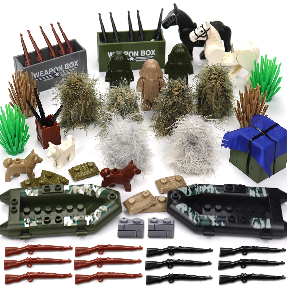 Military SWAT PUBG Sniper Guns Ghillie Suits Camouflage Clothes Parts Compatible Army ww2 Soldier Figures Building Blocks