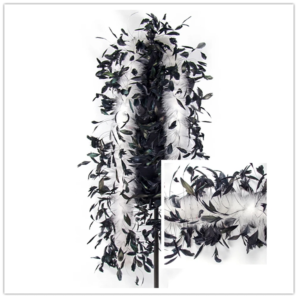 

2 M 50g White Turkey Feather Boa and Black Chicken feathers Ribbon Stage Clothing Decorative Plume Scarf High quality