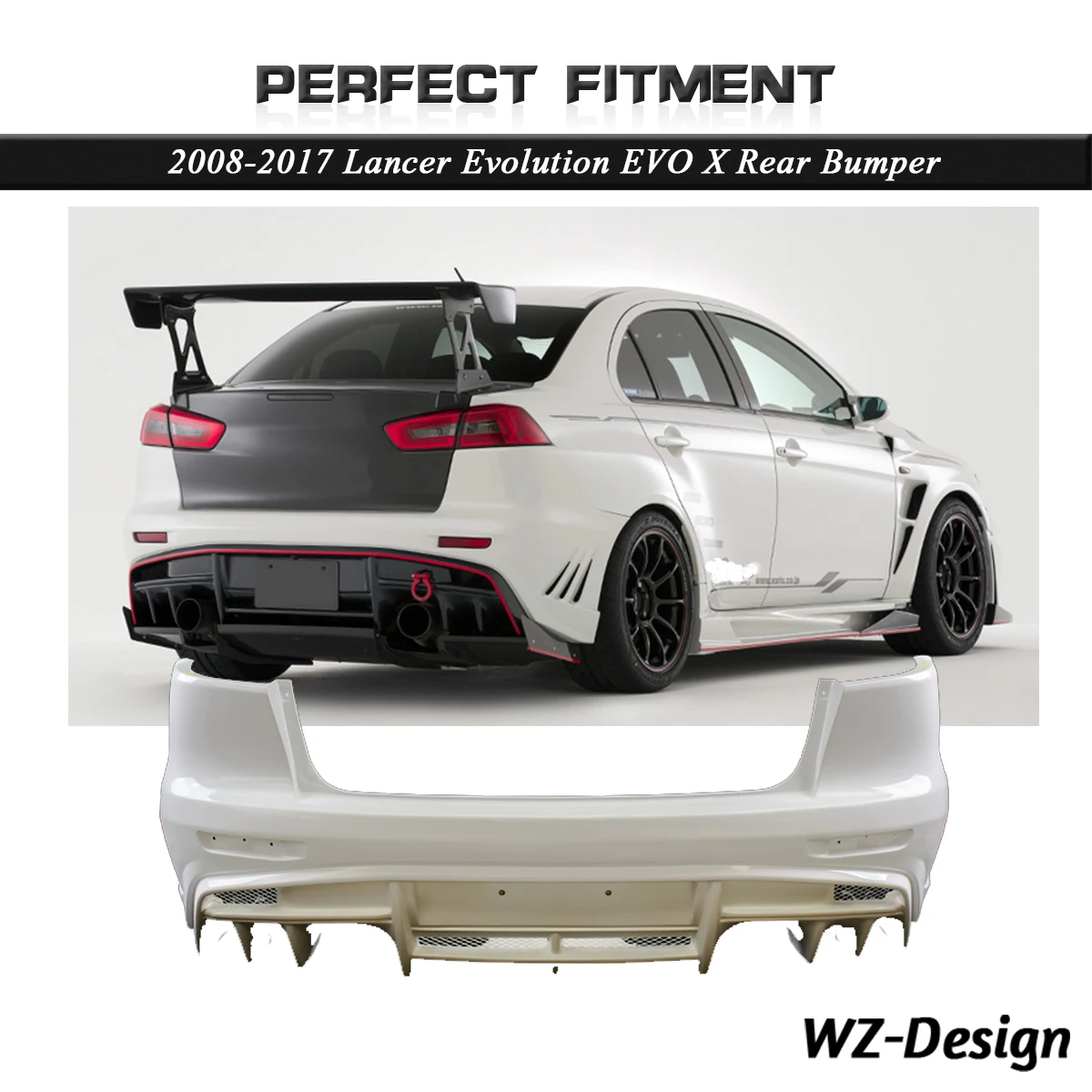 Car Accessories FRP Fiber Glass Rear Bumper Kit Fit For 2008-2017 Evolution EVO X 10 VS '17 Ver. Ultimate Style Rear Bumper Bar