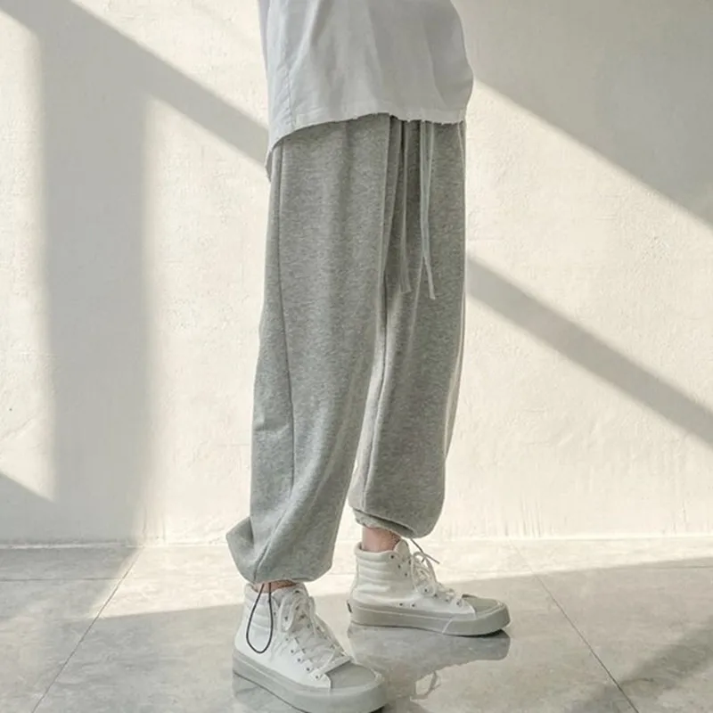 

Black Gray Drawstring Sweatpants Pants Fashion Solid Color Men Vintage Baggy Casual Trousers Loose Male Joggers Streetwear