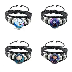 New Fashion Coraline Photo Cabochon Glass Dome Tibet Round Black Leather Bracelet Bangle For Women Men's Gift