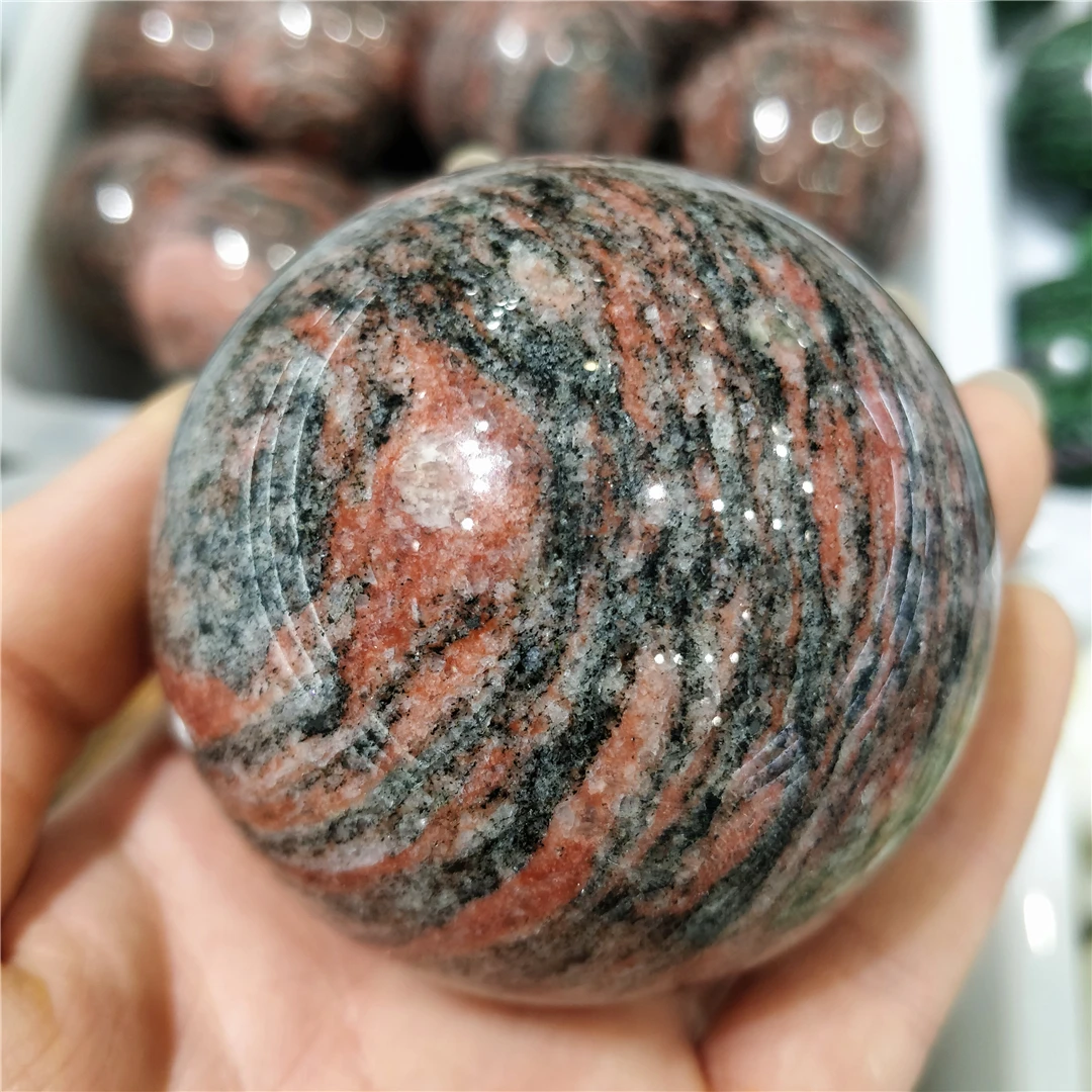 5-7CM Natural Red Zebra Veins Quartz Crystal Ball Reiki Chakras Mineral Sphere Home Decorative Stones Ornament For Collertibles