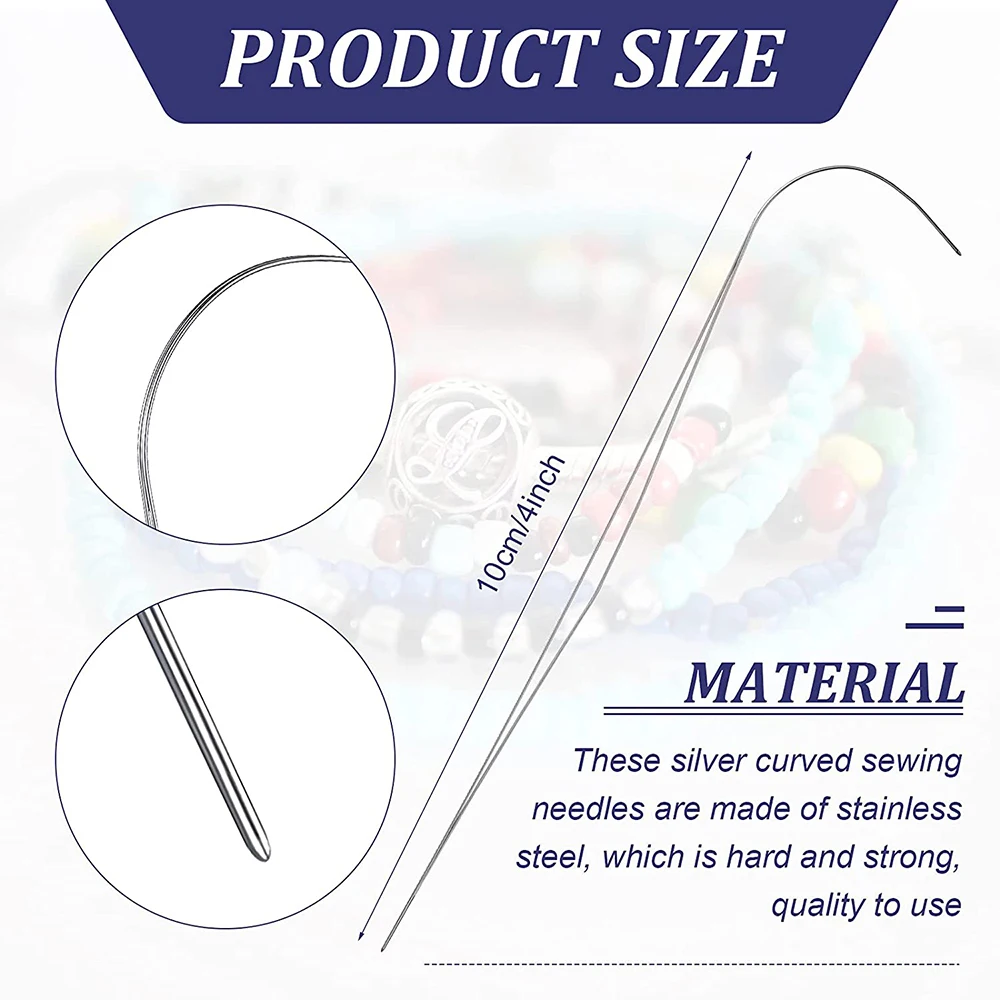 5PCS 4 Inch Big Eye Curved Beading Needles Stainless Steel Sewing Needles DIY Bead Spinner Needles Craft Making Sewing Tools