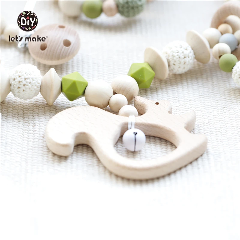 Baby Wooden Teether Wooden Pram Clip Baby Mobile Pram Personalize Silicone Bead Pacifier Chain Chewable Silicone Rattle Baby Toy