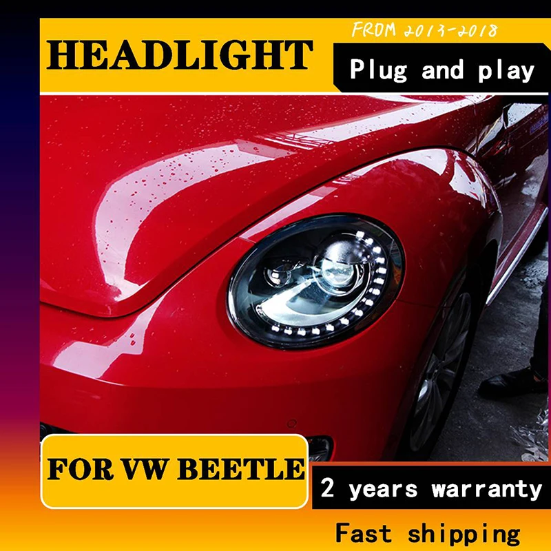 

Car Styling For VW 2013-2018 Beetle Headlight Assembly Modified LED Daytime Running Light Double Light Lens Xenon Headlight