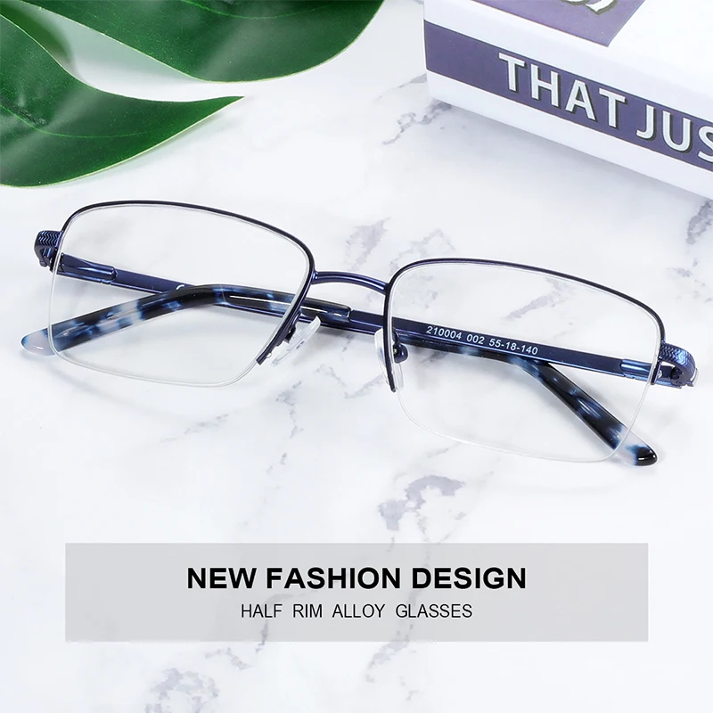 

BLUEMOKY Metal Half Rim Glasses Frame Men Business Square Optical Myopia Spectacles Clear Lenses Prescription Eyeglasses Frame