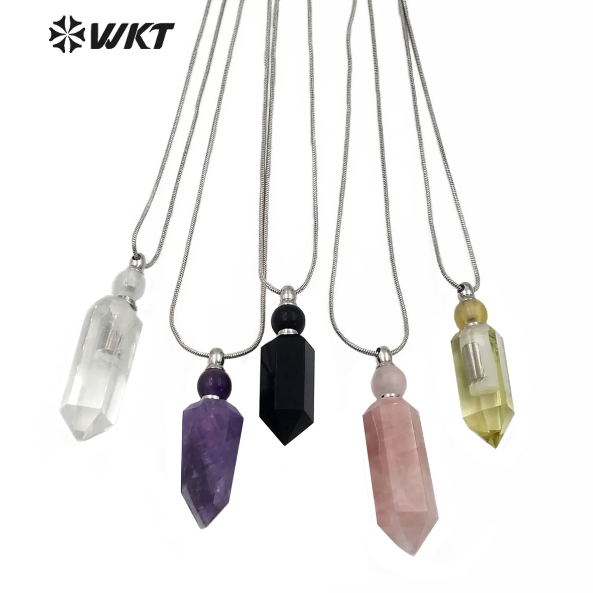 WT-N1161 WKT Natural Stone Bottle Shape Sweet Romantic Geometric Element Crystal Column 18 Inch Metal Necklace Women Necklace