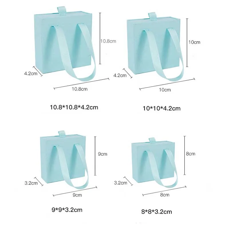 10pcs Colorful Cardboard Drawer Ear Ring Jewelry Package Box Necklac Bangle Holder New Year Party Wedding Ribbon Handle Gift Box