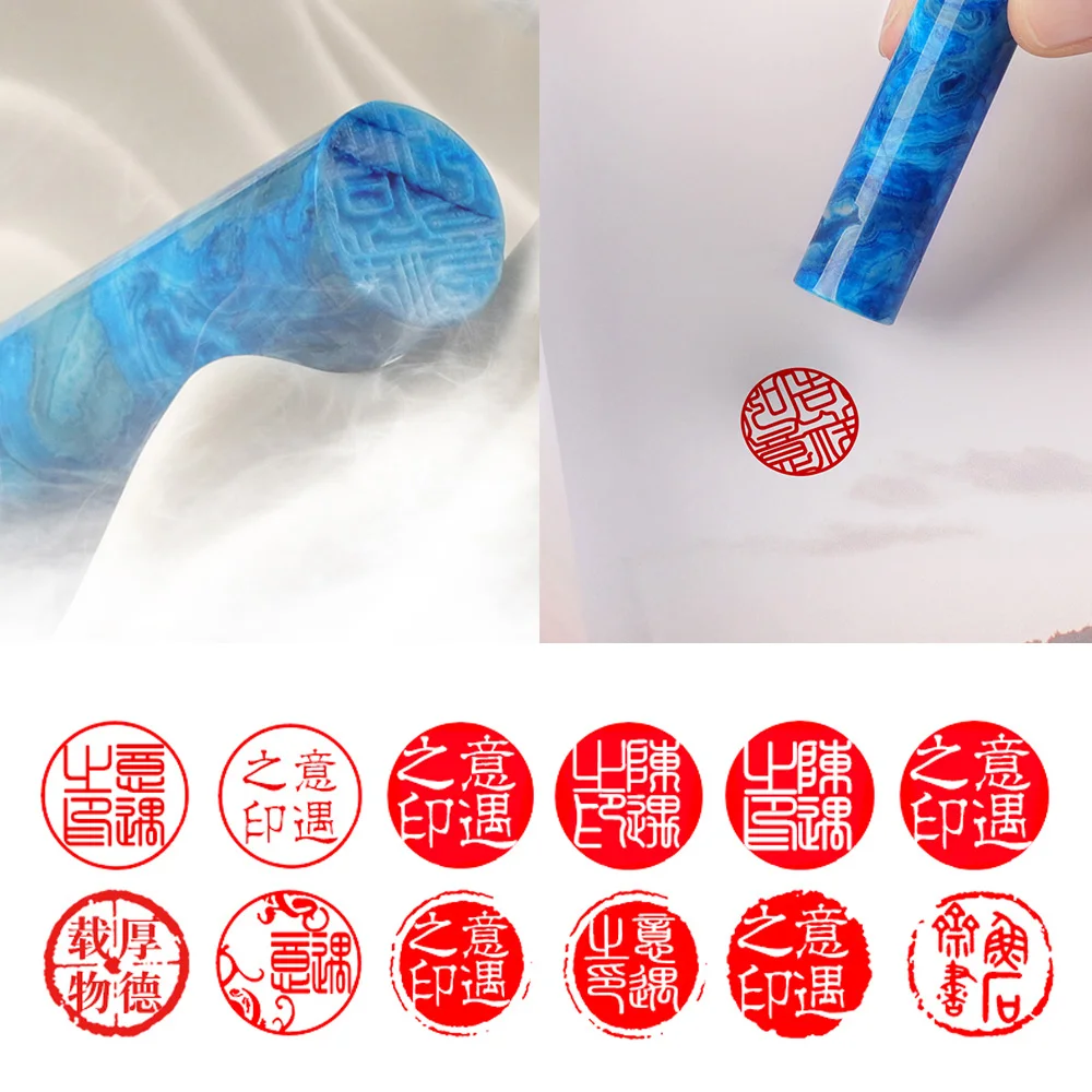 Blue Round Seal Private Signature Chop Natural Jade Stone Chinese Name Stamp Student Teacher Calligraphy Painting Custom Sealing