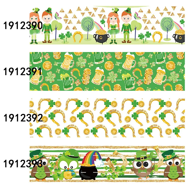 Wholesale price shamrock and owl cartoon grosgrain printed St. Patrick ribbon (50 yards/lot)