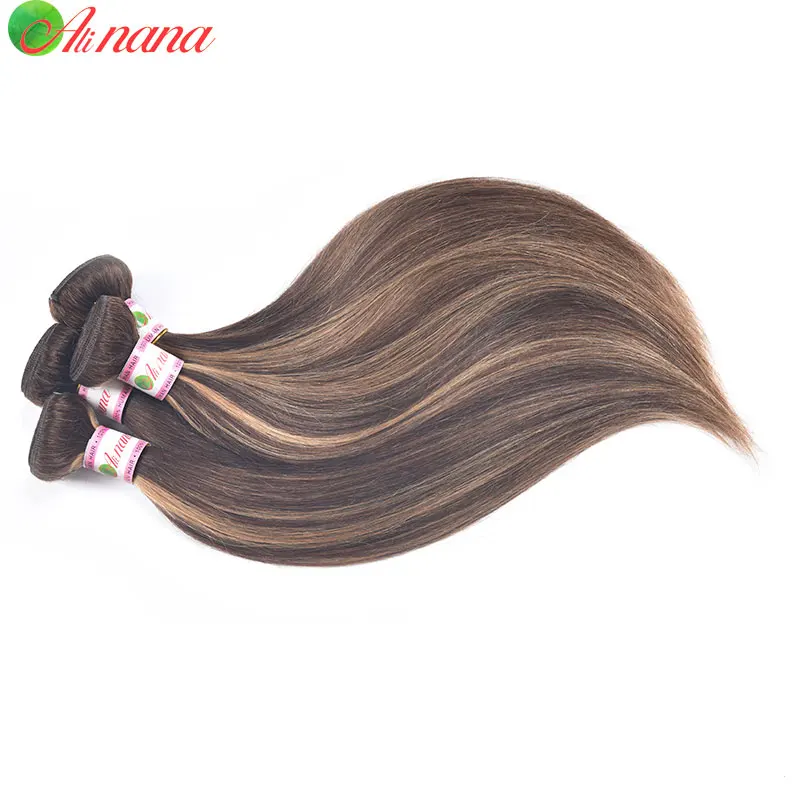 Alinana peruvian Bone STRAIGHT เส้นผมมนุษย์ bundles Ombre P4/30สีน้ำตาลพร้อมไฮไลต์สี Remy ผมสาน bundles 4ชิ้น/ล็อต