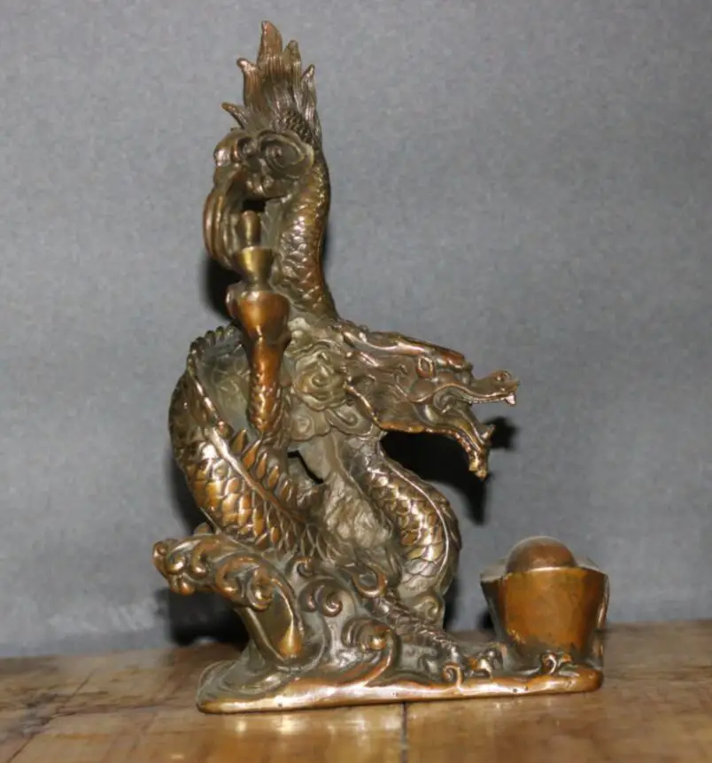 

China brass yuan treasure dragon crafts statue