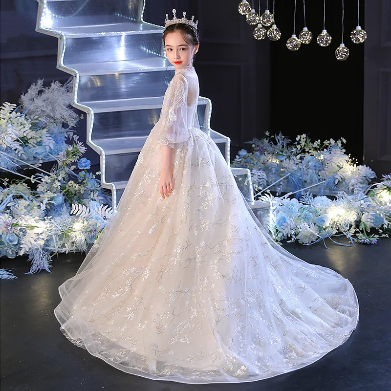 Princess Tulle Scoop Flower Girl Dress Sashes Children First Communion Dress Ball Gown Wedding Party Dress Runway Show Pageant