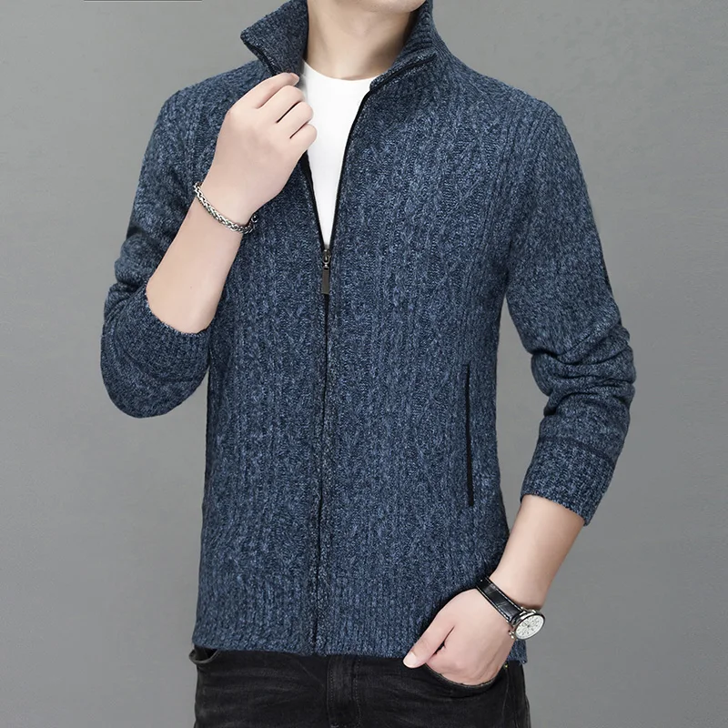 2023 Thick Warm New Fashion Brand Sweater Cardigan For Men Slim Fit Jumpers Knitred Winter Korean Style Casual Mens Clothes