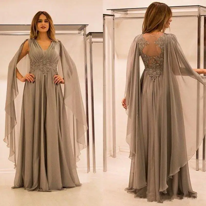 

customize Dubai Mother Of The Bride Dresses V Neck Floor Length Chiffon Sheer Back Arabic Mom Evening Gowns With Appliques 2025