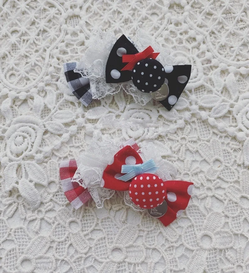 

Handmade Unique Dog Accessories Hairpin Pet Items Head Wear Candy Button Dot Lace Grooming Maltese Poodle Small Breed Yorkie