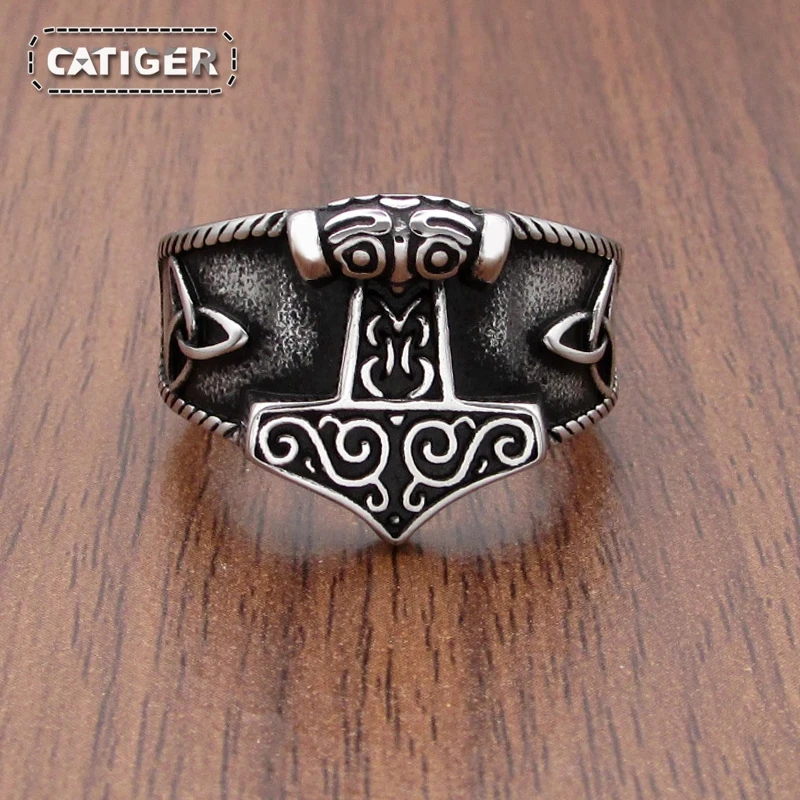 316L Stainless Steel New Viking Ring  Mjolnir Thor Hammer Celtics Knot Rings Men\'s Nordic Amulet Jewelry