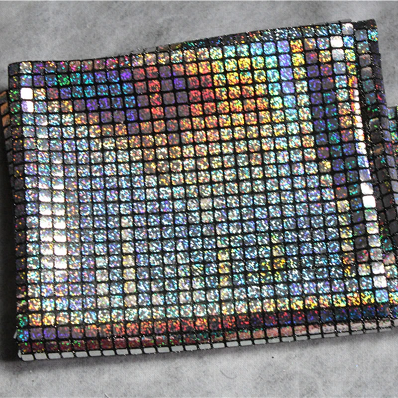 Silver Grid Sequined Gauze Fabric Iridescent Reflective DIY Patches Decor Dress Stage Cosplay Metallic Clothes Designer Fabric