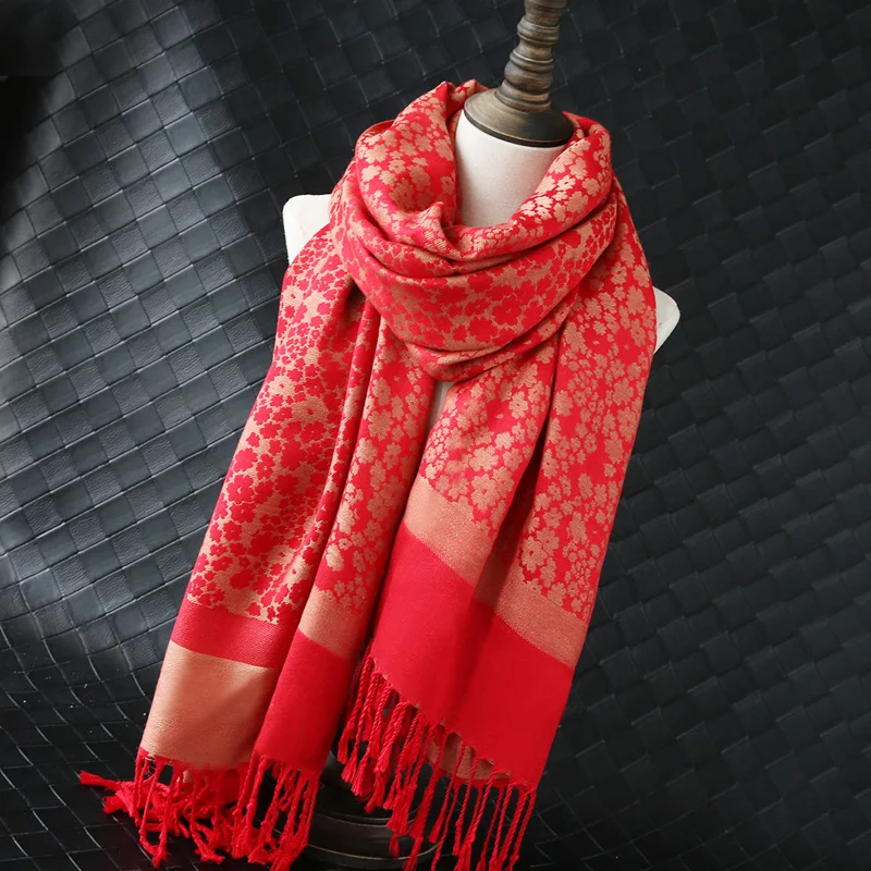 

Scarf women autumn and winter mother red annual meeting soft warm double-sided shawl wedding plum flower cheongsam banquet shawl