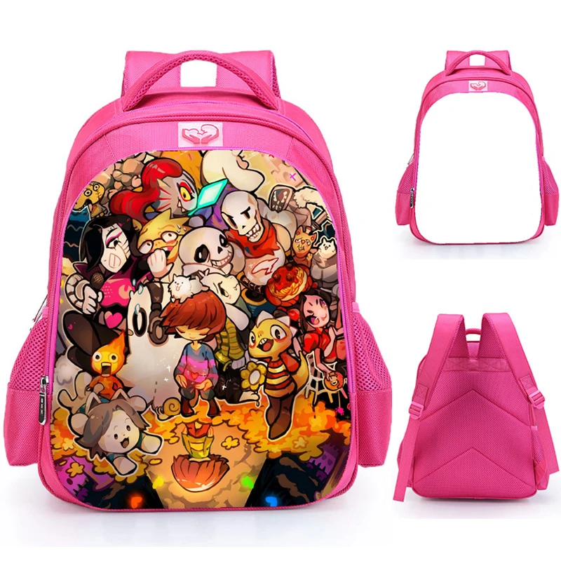 

16 Inch Undertale Pink School Bag Children Girls Bookbag Orthopedic Backpack Women Travel Daily Backpack Catoon Mochila Feminina