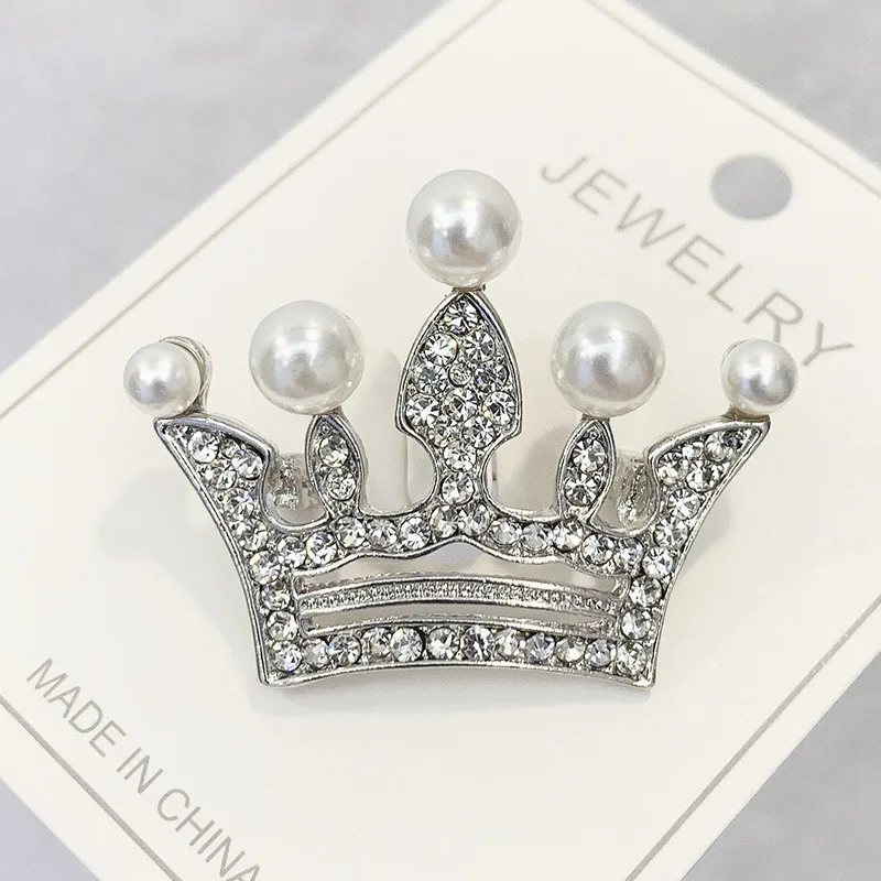 Fashion Crown Brooches Gold Color Silver Color Clear Rhinestone Pins Dress Decoration Buckle Badge Jewelry Accessories For Women