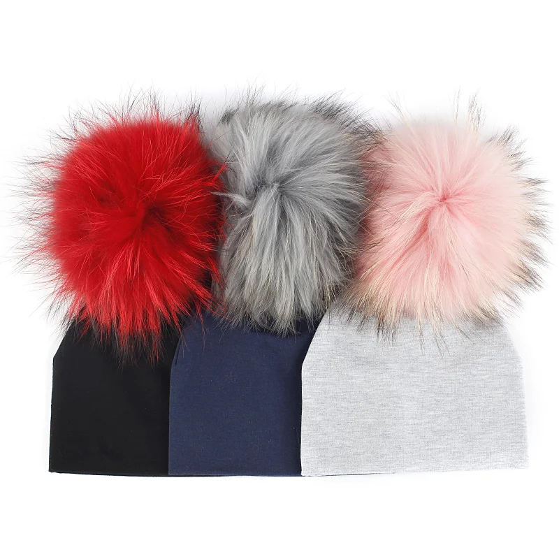 Candy Color Soft Cotton Baby Hat Newborn Girls Boys Real Fur Pompom Beanies Simple Solid Design Children Outdoor Warm Caps