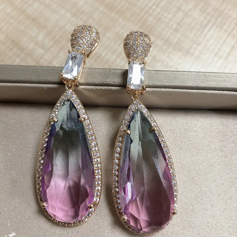 Bilincolor Fashion Cubic Zirconia Purple Drop Earring for Women Jewelry Wedding Party Gift